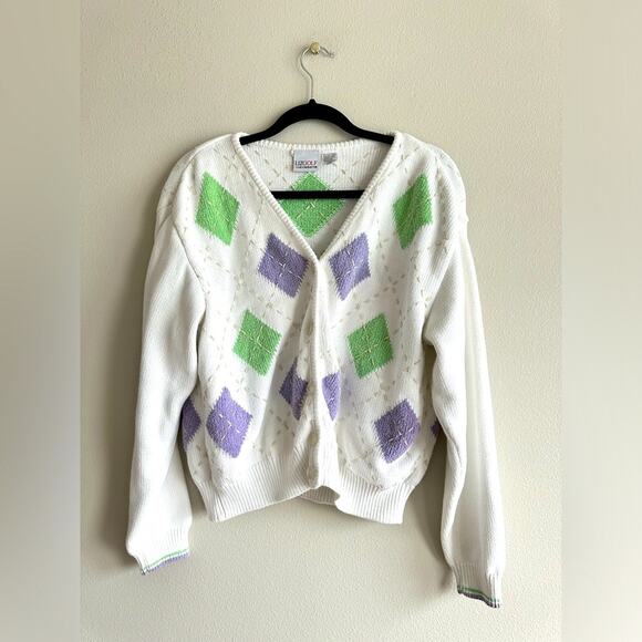 Liz Claiborne Sweaters - Vintage 90s Liz Golf by Liz Claiborne Argyle Pattern Sweater, Size M Preppy,